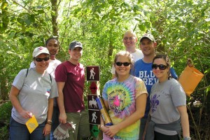 The XYZ Network group from Chevron Oronite spent National Public Lands Day at Woodlands Trail and Park. The Chevron Oronite volunteers spent the day posting directional signage posts and mounting signs along major trail intersections. (left to right) Paula Jones, Daniel Meke, Kyle Frederic, Christine Cromer, Charles Angel, Josh Byram, Katie Gonsoulin